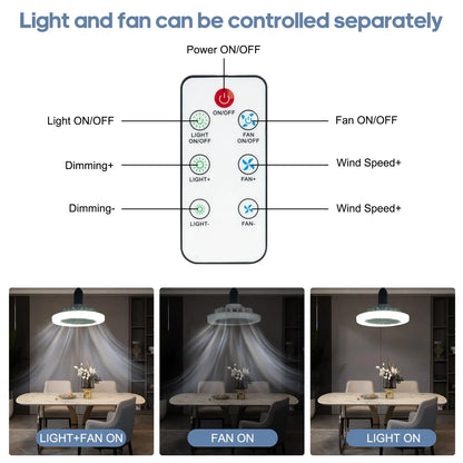 E27 ceiling fan light silent electric fan with remote control ceiling fan light suitable for living room study room kitchen