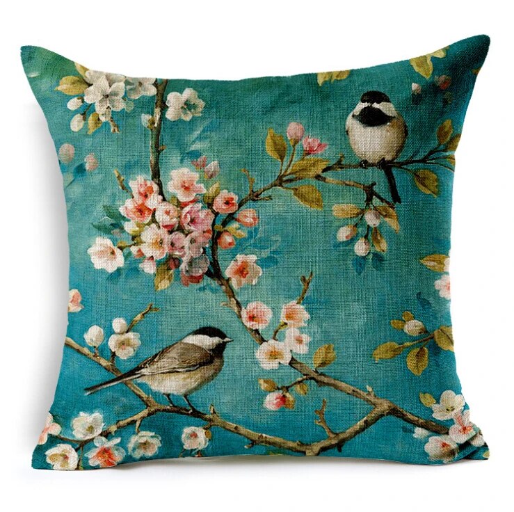 Birds & Butterfly Cushion: Decorative Linen Pillow