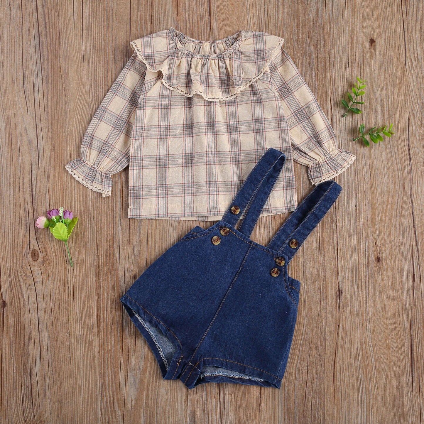 Baby Girls' Plaid Pullover & Suspender Pants Outfits