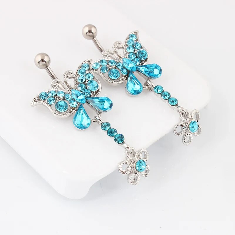 Blue Butterfly Rhinestone Navel Ring - Fashion Body Piercing